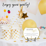 Golden Diaper Party Game Set, 50 Pcs Diaper Raffle Tickets, 1 Wooden Sign & 1 Iron Stand, Gender Neutral Baby Shower Game Kit For Boys & Girl, Newborn Baby, Party Favor & Supplies - A01