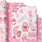 Reverible Baby Girl Wrapping Paper Roll Pink Gift Wrap Sheets With Baby Bear Unicorn Rainbow Princess Designs For Girls Wedding Neutral Baby Shower Birthday Party - Total 28.5Sq.Ft