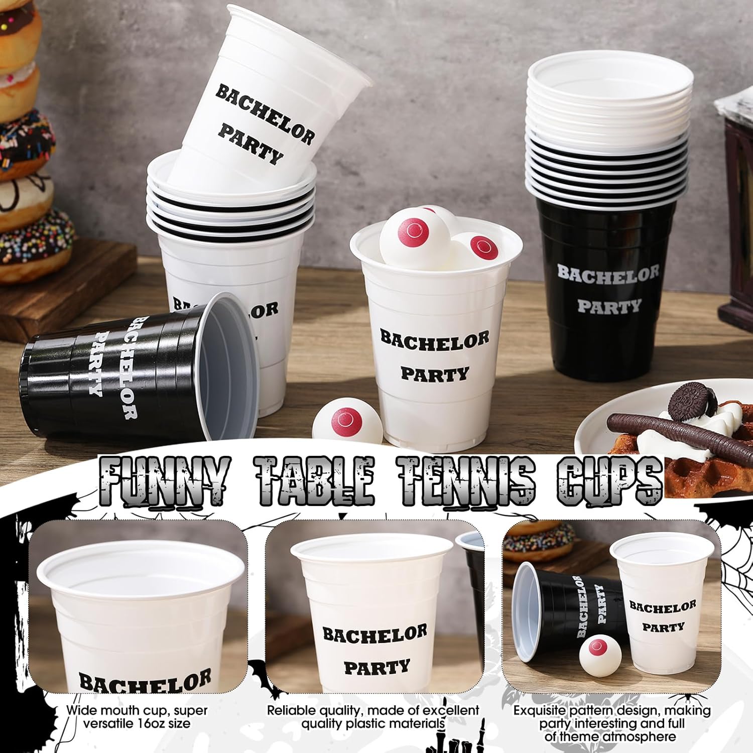 30 Pcs Bachelorette Game Supplies Set - 22 Pcs 16 Oz Bachelor Plastic Cups & 8 Bachelorette Theme Balls For House Parties, Birthdays, Bbqs & Holidays