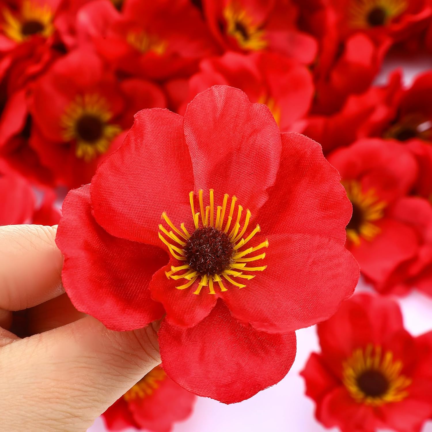 90 Pcs 3.15 Inch Red Poppy Flowers Veterans Day Artificial Poppy Heads Bulk Fake Silk Wicked Party Flowers For Halloween Wicked Trunk Or Treat Decorations Carnival Memorial Day Backdrop Decor