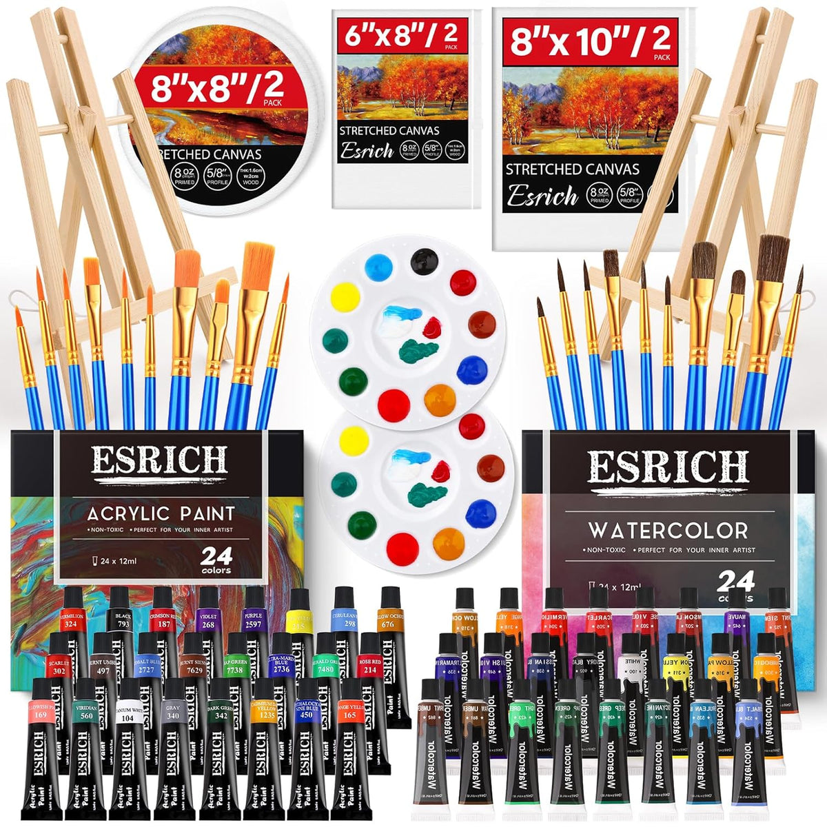 78Pcs Acrylic Paint Set With Wood Easel, Paint Brushes, Canvases, Art Painting Supplies Kit For Kids, Students, Artists And Beginners