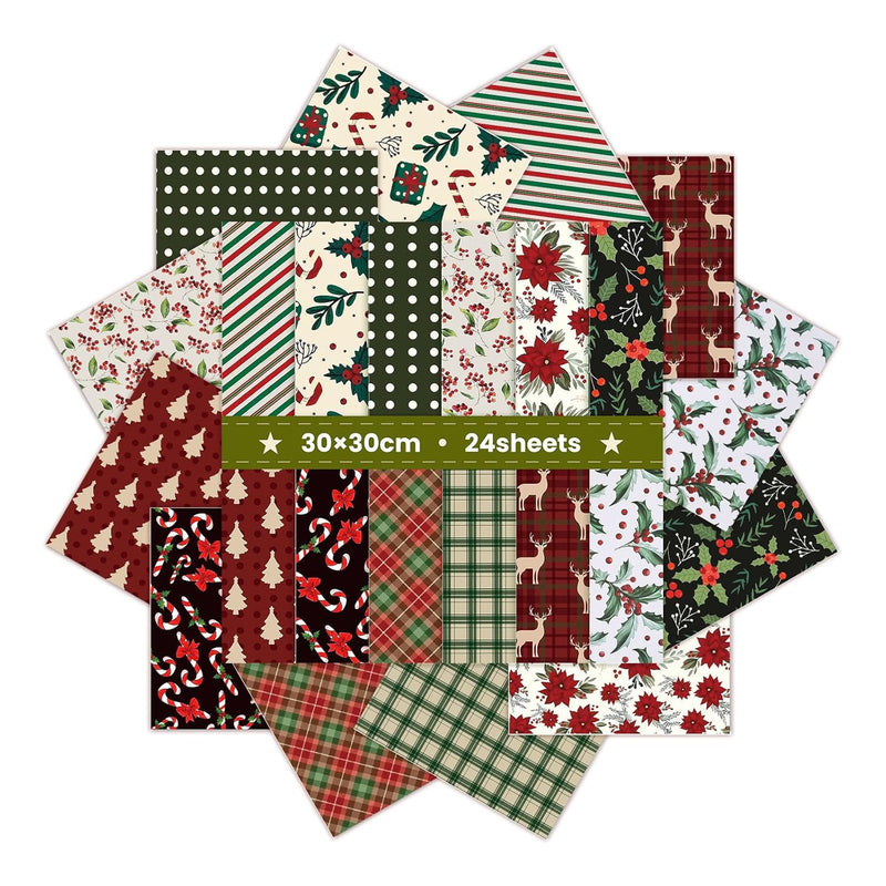 Double-Sided Christmas Scrapbook Paper Pack, 12 Inch Xmas Tree Holly Candy Can