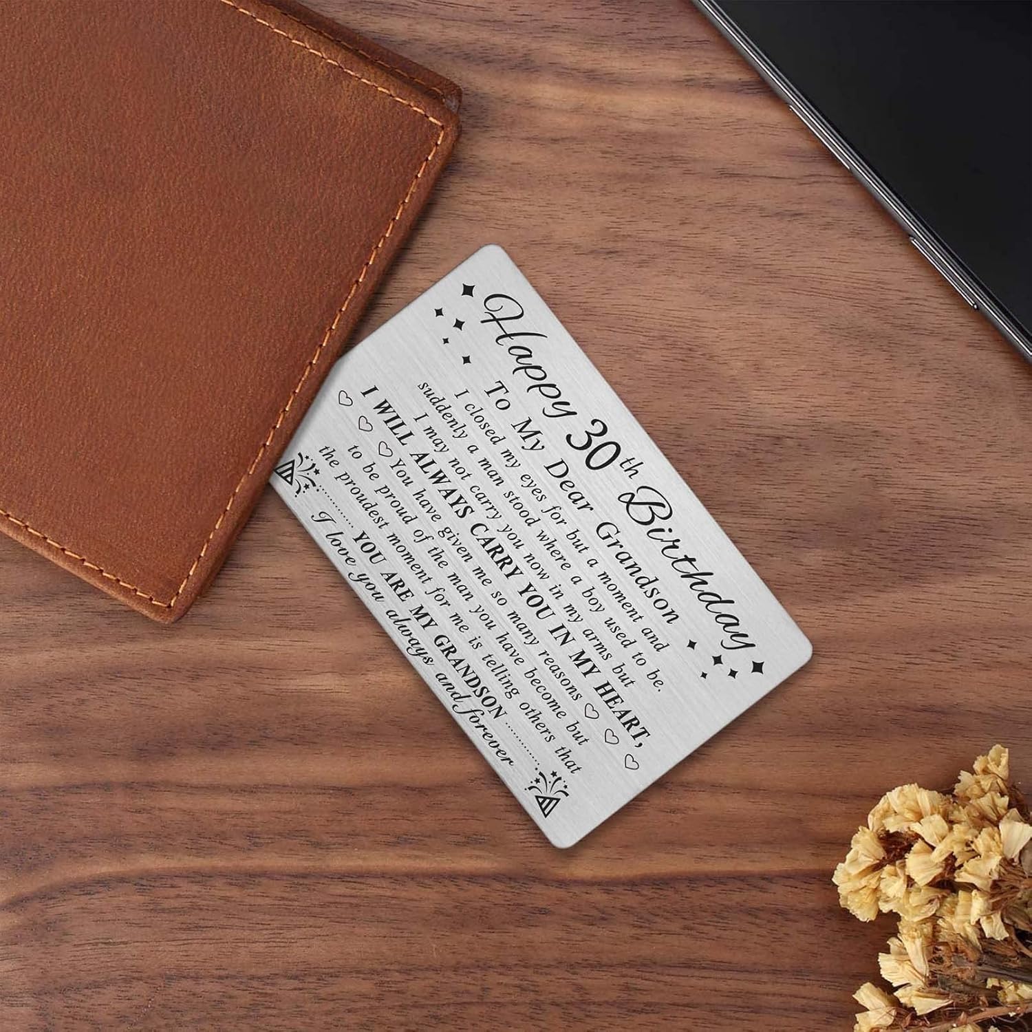 30Th Birthday Card For Grandson - Grandson 30Th Birthday Card - Birthday Gifts For 30 Year Old Grandsons Turning 30 - Personalized Metal Engraved Wallet Cards