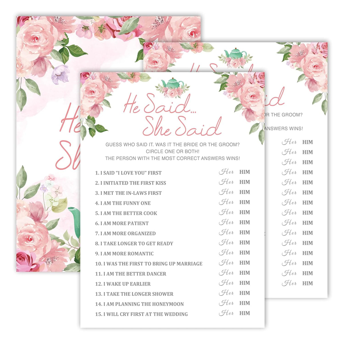 Bridal Shower Games, Blush Pink Floral Wedding Party Games, Bachelorette Party Games, Engagement Party Game Ideas, Tea Party Decor Supplies Favors, (25 Cards) -04