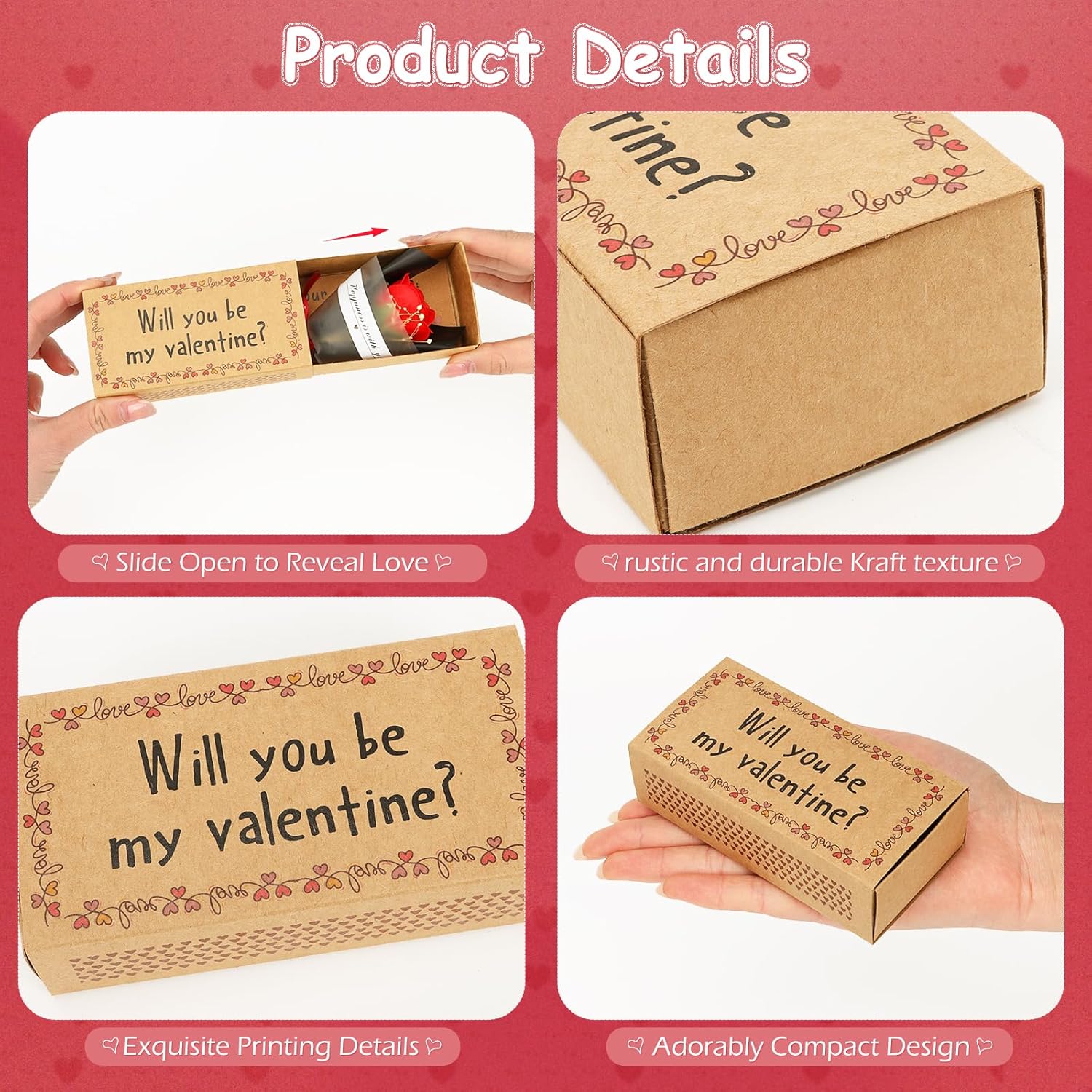 Will You Be My Valentine Card, Handmade Cute Love Card Matchbox With Mini Rose, Surprise Gift, Anniversary Or Valentines Day Gift For Her, Him, Wife, Husband, Girlfriend, Boyfriend, Couples