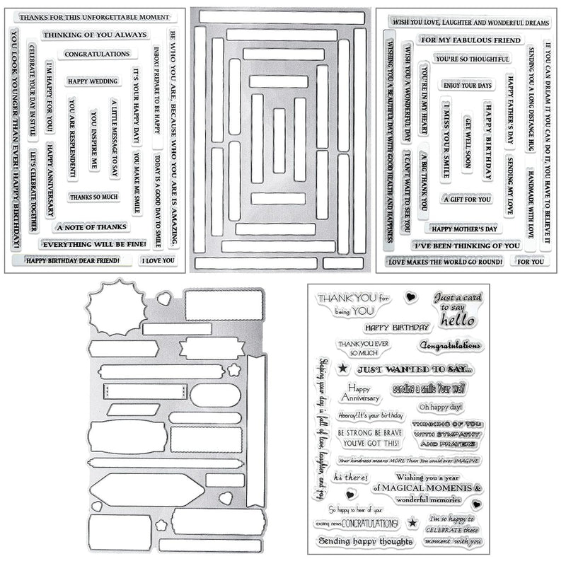 5 Pieces Clear Stamps Words Silicone Stamps Sentiments Clear Stamps And Tag Di