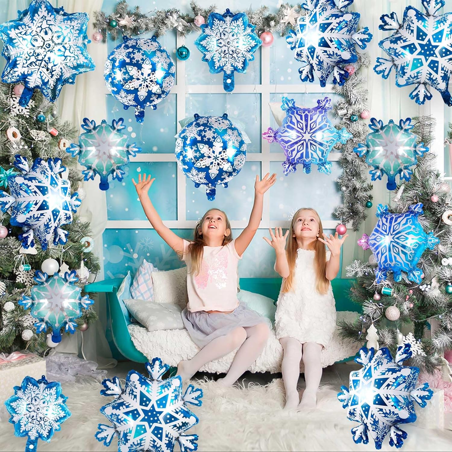 Snowflake Balloons, 24 Pcs Snowflake Shaped Foil Balloon, Large Frozen Snowflake Mylar Balloons For Birthday Christmas New Year Winter Wonderland Themed Party Decoration Supplies