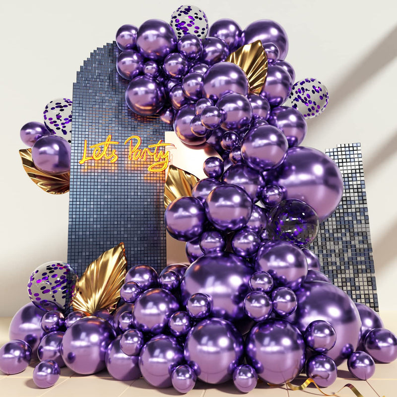 Purple Metallic Balloons Garland Kit 130 Pcs Chrome Balloons Different