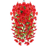 4 Pcs Fake Hanging Plants Artificial Flowers For Outdoors, Silk Petunia Faux Flowers Look Real Trailing Vines Uv Resistant Faux Plants For Home Planter Porch Patio(4 Red)