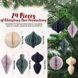 24 Pcs Christmas Paper Honeycomb Ornaments 3D Christmas Party Decorations Hanging Ornaments For Xmas Tree Hanging Centerpieces Paper Ball For Garland Xmas New Year Party Holiday Decor Home