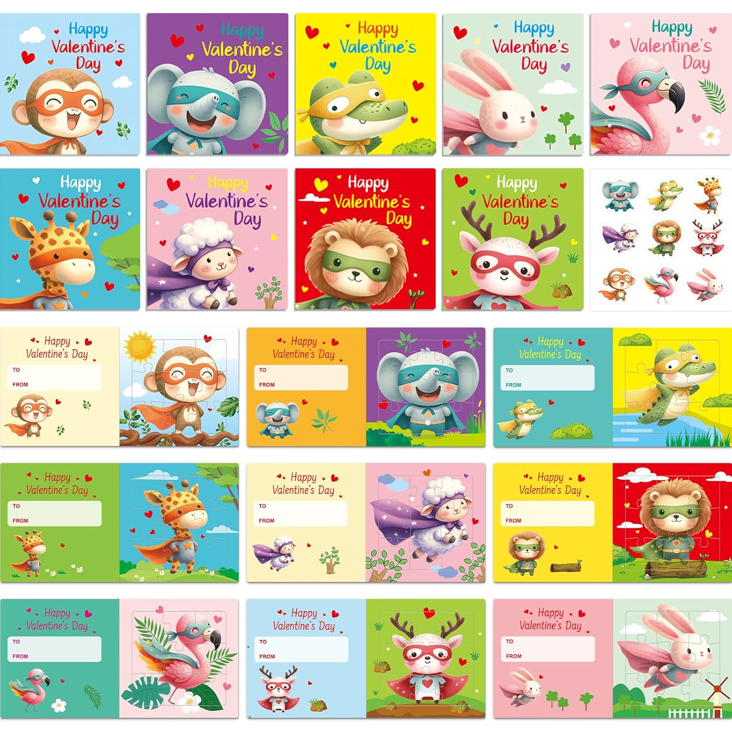 Valentines Day Cards With Jigsaw Puzzle For Kids 27 Pcs Valentine Classroom Gift Exchange School Toddlers Class Activities Prizes Holiday Birthday School Party Favors