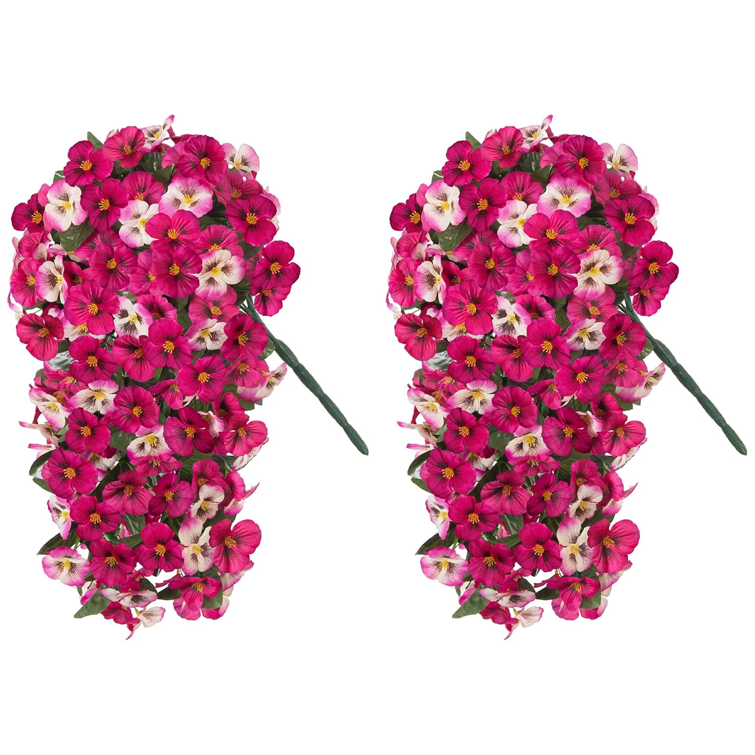 Artificial Flowers For Outdoors 2Pcs Faux Silk Pansy Vines Lush Uv Resistant Fake Hanging Flower Plants For Outside Porch Yard Patio Window Box (Mix Rose)