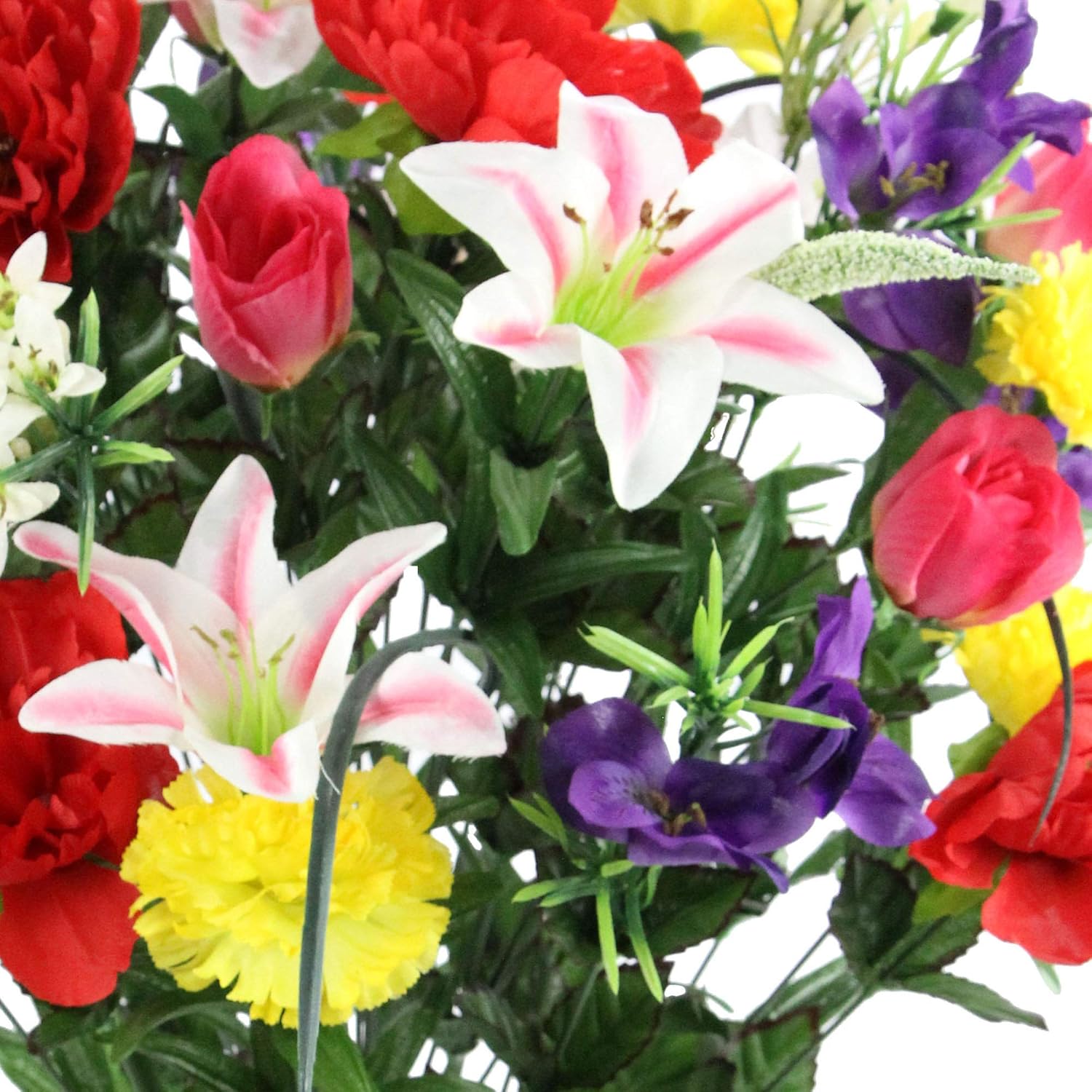 40 Stem Artificial Flowers Roses Lily Peony Mixed Bush Spring Faux Flower Arrangement - For Indoor Outdoor Wedding Home Decor, Cemeteries And Funerals, Events, Crafts - Spring