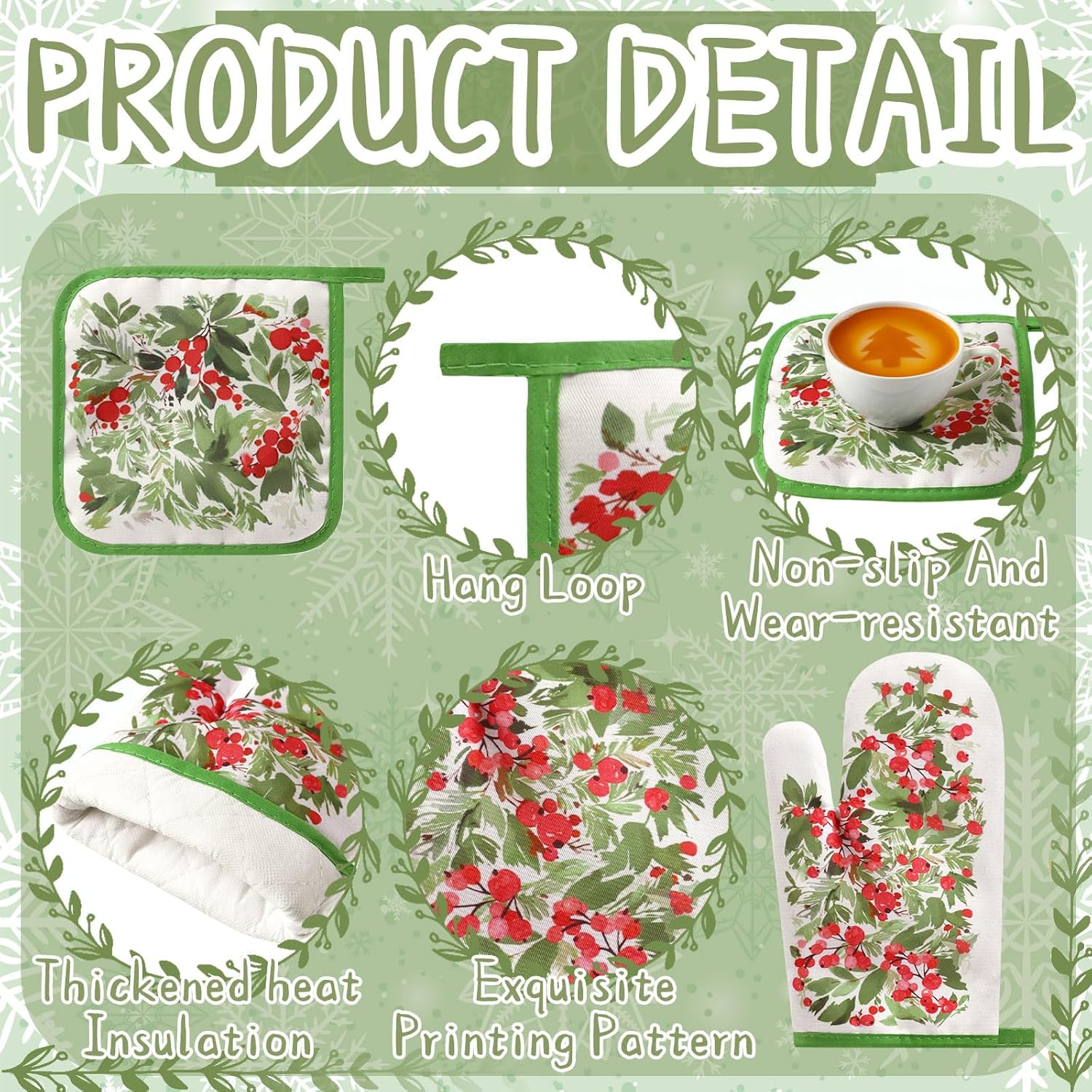 10 Pcs Winter Kitchen Decor Set Kitchen Towels And Rugs Oven Mitts Pot Holders Green Leaf Wreath Towels For Baking Cooking Bbq Gifts Home Decor
