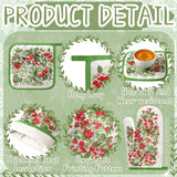10 Pcs Winter Kitchen Decor Set Kitchen Towels And Rugs Oven Mitts Pot Holders Green Leaf Wreath Towels For Baking Cooking Bbq Gifts Home Decor
