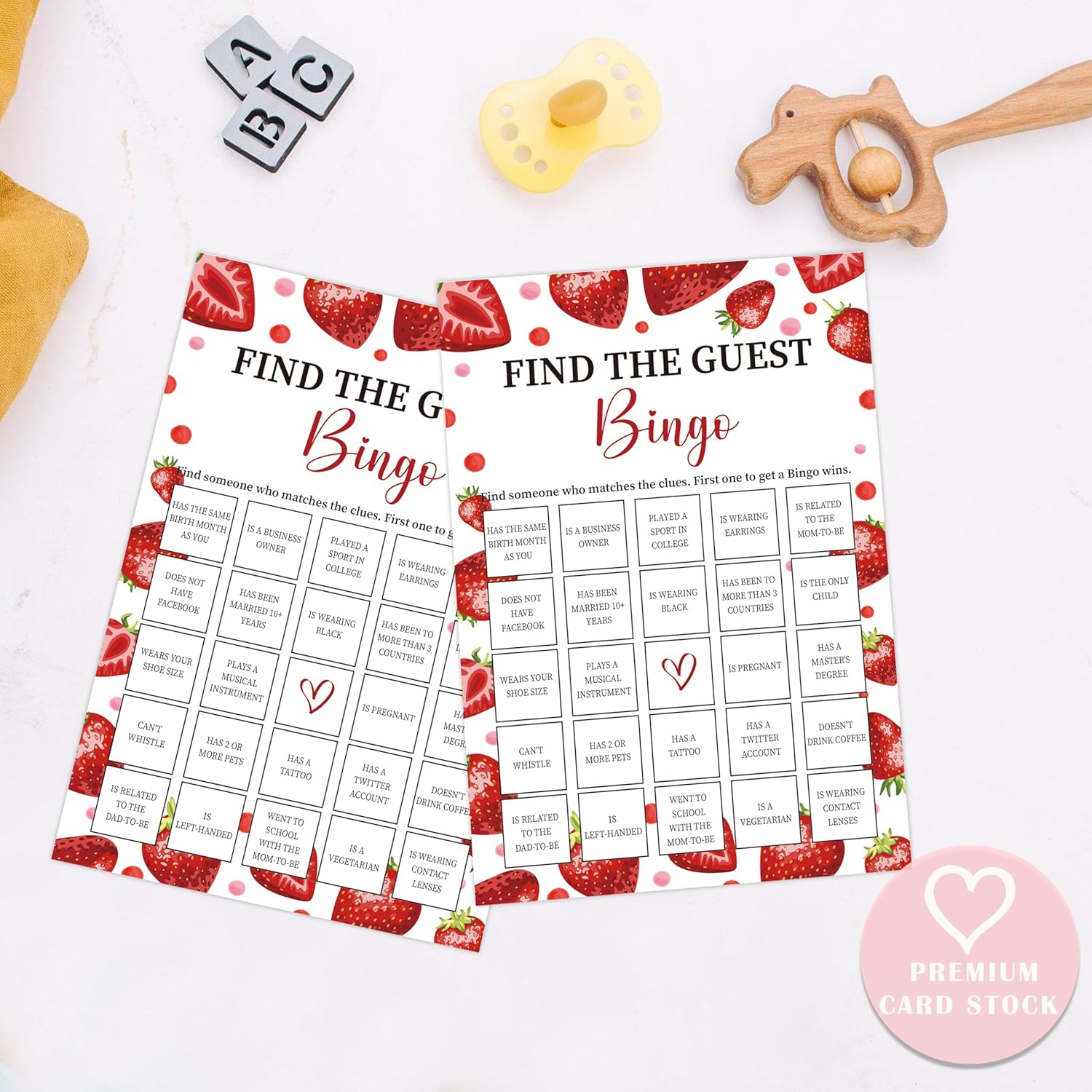 Strawberry Find The Guest Bingo Game, Baby Shower Games, Pack Of 30 Game Cards, Gender Neutral Boy Or Girl - Fa13