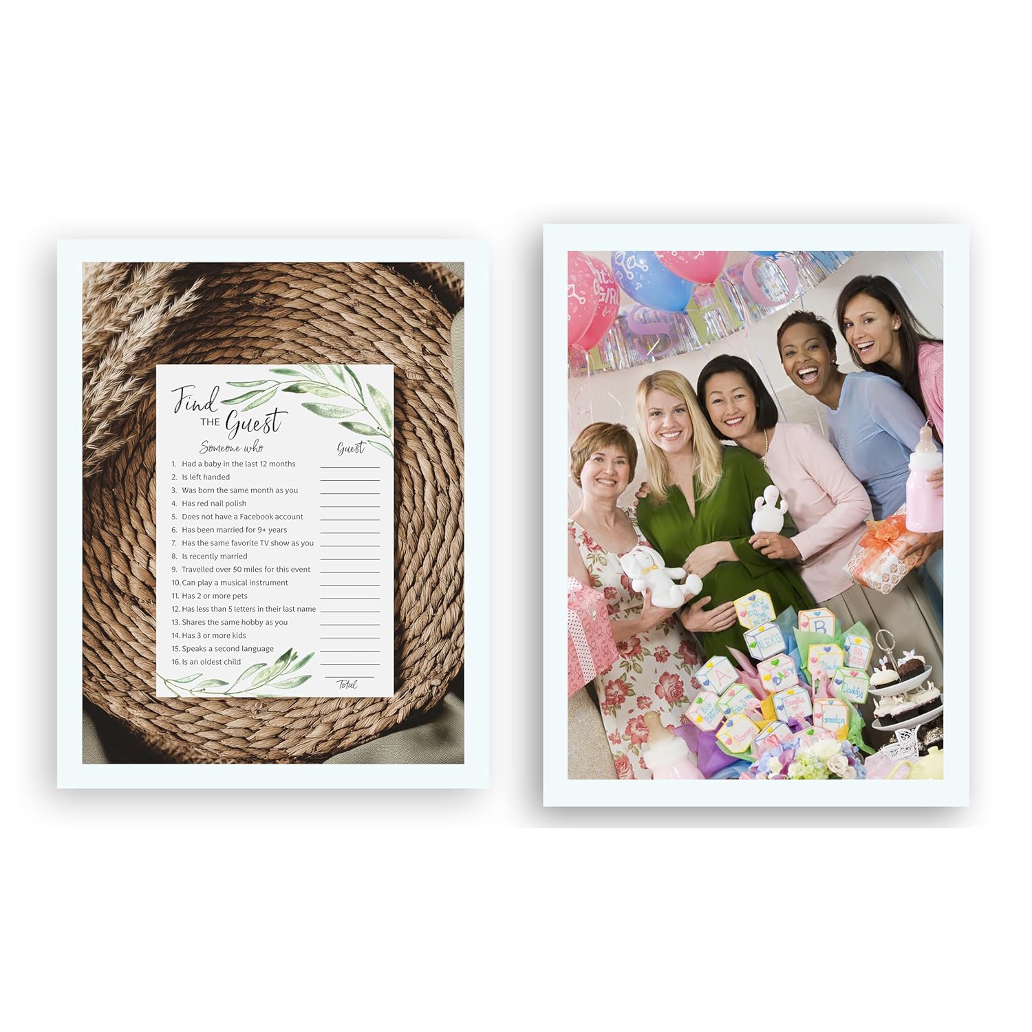 Greenery — Find The Guest Baby Shower Game — Pack Of 25 — Gender Neutral Baby Shower Game, Succulents Green Olive Branch Icebreaker Baby Shower Party Game, Guess Who Came To The Party Game G320-Ftg