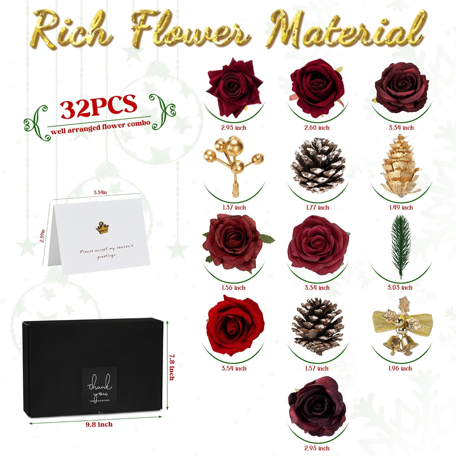Artificial Flowers Combo Box, Silk Rose Flower Mix With Wire Stem, Diy Wedding Bouquet Centerpiece Party Home Décor For Vase Arrangement, Modular Floral System, Burgundy Red