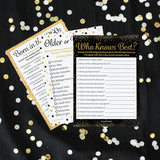Black And Gold 60Th Birthday Game Bundle - Set Of 3 Birthday Party Games For 20 Guests, Born In The 1960S Theme