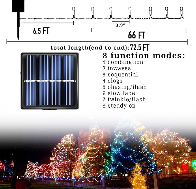 2 Pack 132FT Multi Color Solar String Lights 400 LED Waterproof Fairy Lights with 8 Modes