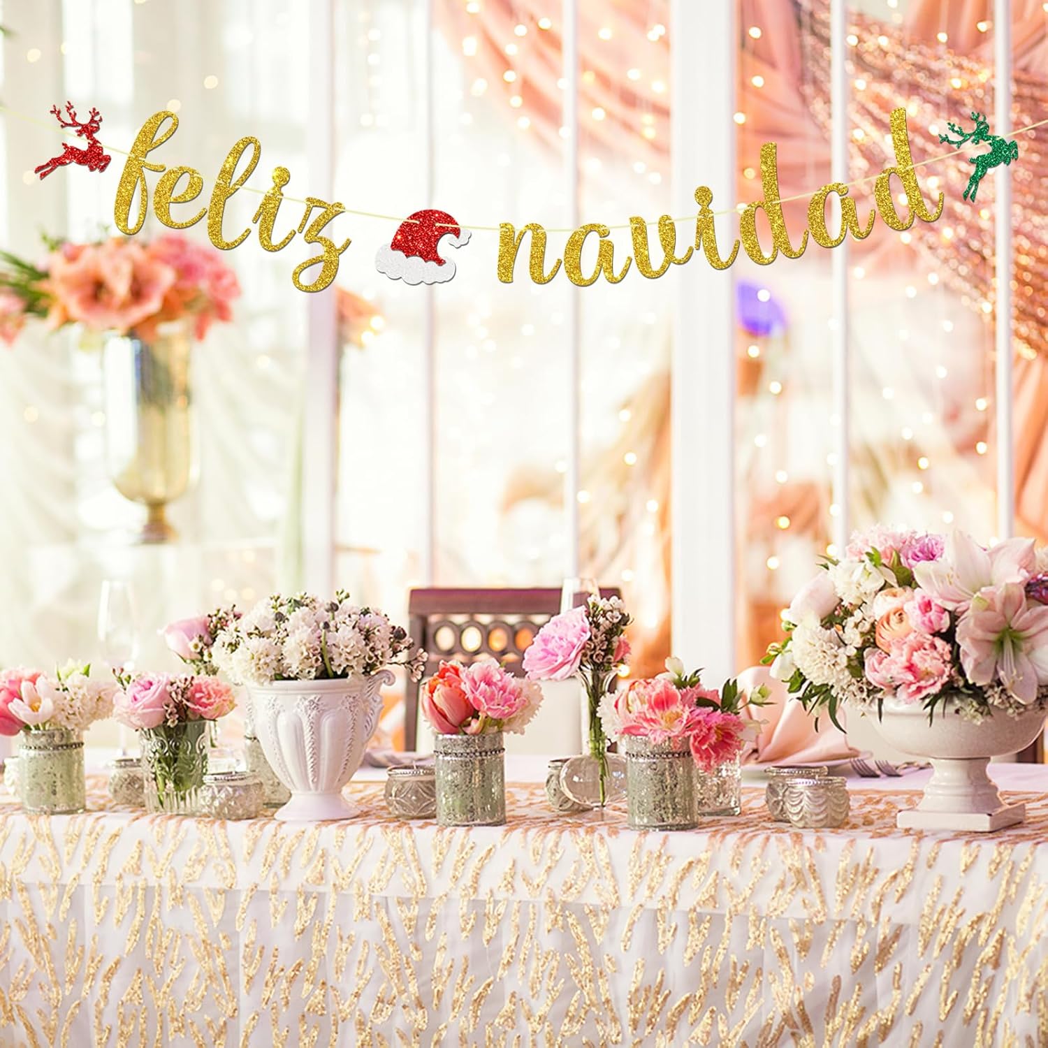 Feliz Navidad Banner - Spanish Merry Christmas Party Decor - Mexican New Year Banner, Mexican Winter Holiday Christmas Party Decorations, Gold Glitter