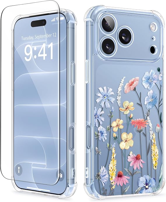 Floral Clear Slim Case for iPhone 18 Pro Max and iPhone 17 Pro Max Protective Women Phone Cover