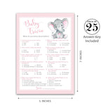 Pink Elephant Baby Shower Games — Baby Trivia Game — Pack Of 25 — Fun Facts Girl Shower Activity, Pink Baby Elephant Little Peanut Theme Couples Coed Shower, Gender Reveal Party G500-Trv