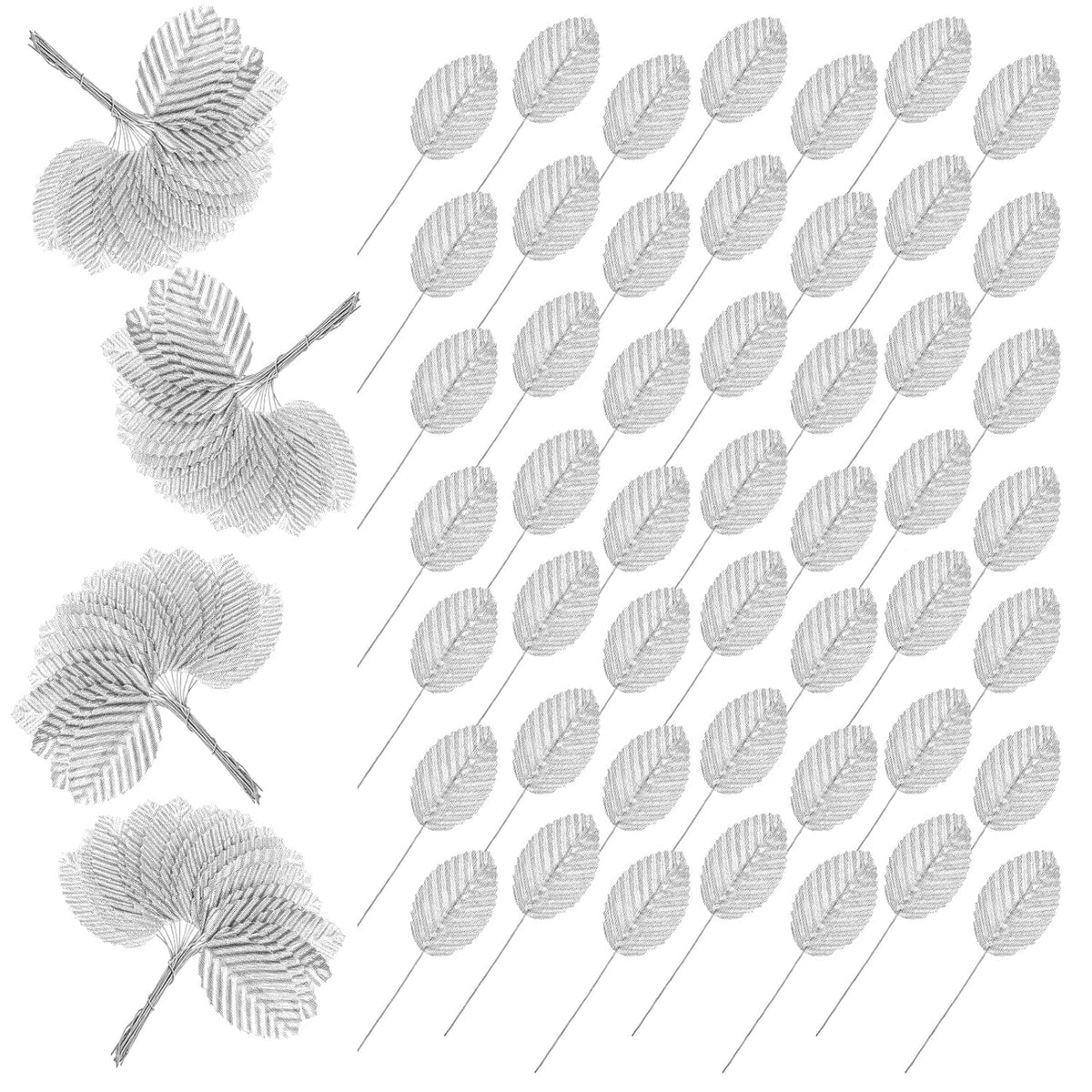 200 Pcs Silver Leaves For Crafts, Artificial Silk Faux Rose Leaves Single Leaf Wire Crafts Leaf For Diy Wreaths Flower Bouquet Wedding Decor