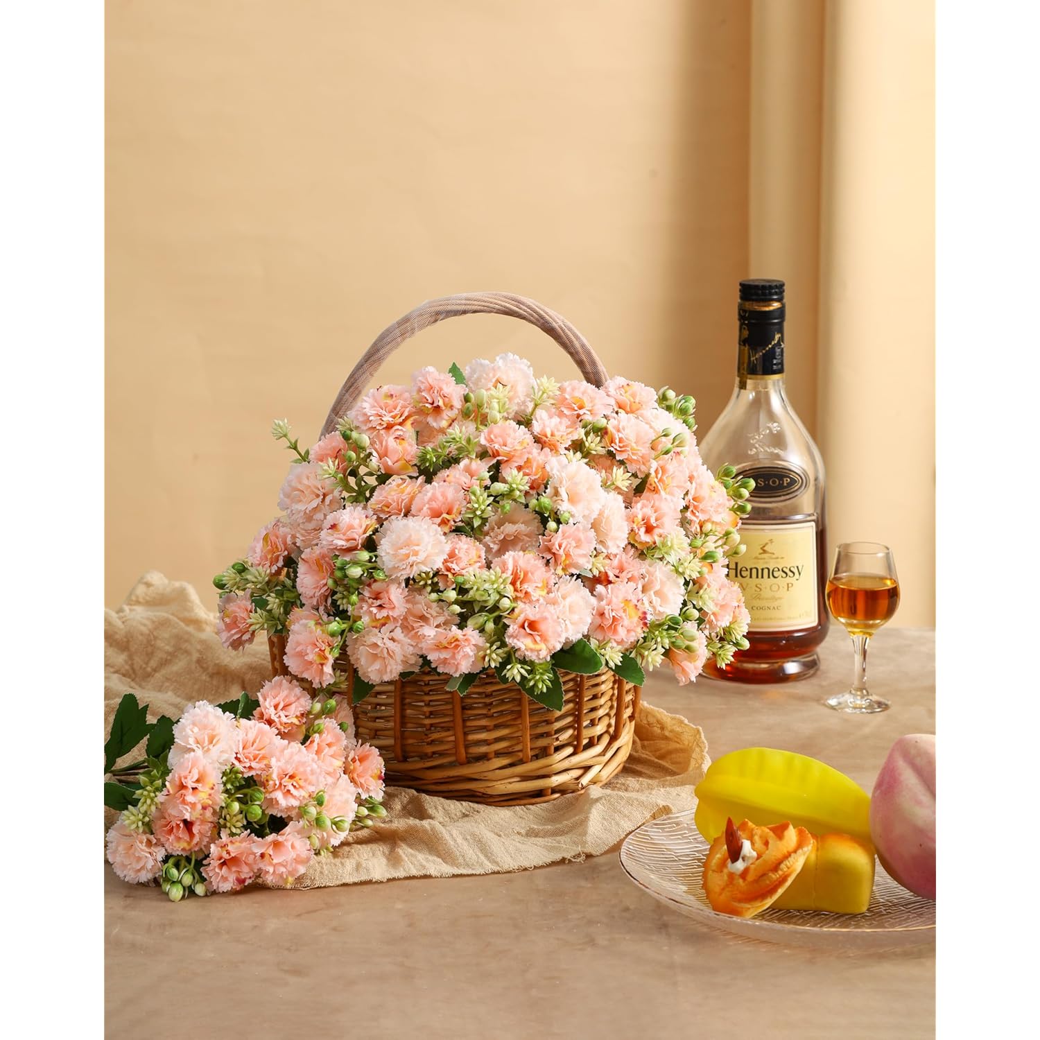Carnation Artificial Flowers,6 Bundles Small Bulk Fake Flower With Stems Silk Carnation Flowers For Spring Decoration Wedding Home Table Centerpieces Decorations(Champagne)
