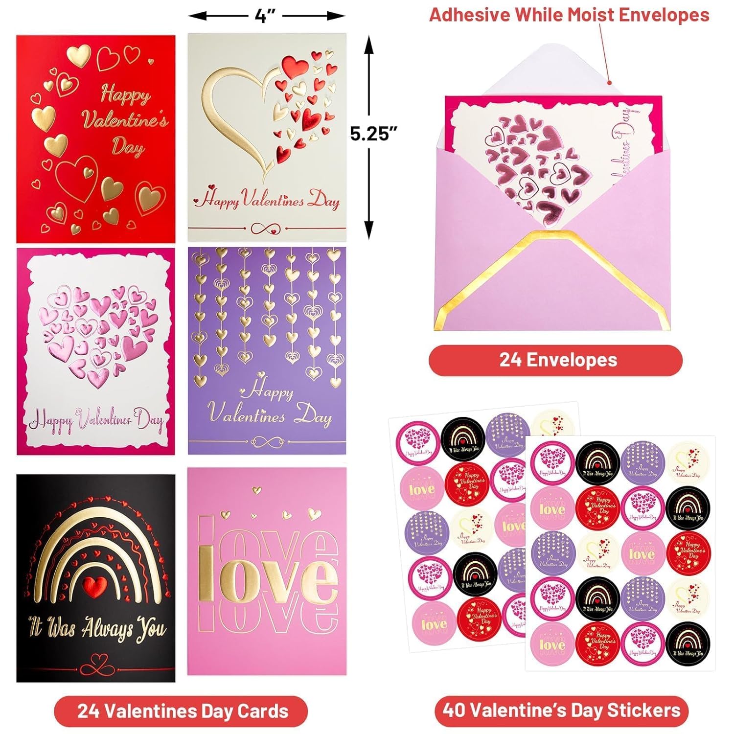 Valentines Cards With Envelopes 24 Pack Foil Embellishment Heart Embossed Cards Blank Inside