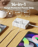 100W Charging Station Power Strip 6 Outlets 8 USB Ports Fast Charging 5FT Flat Plug Extension Cord White