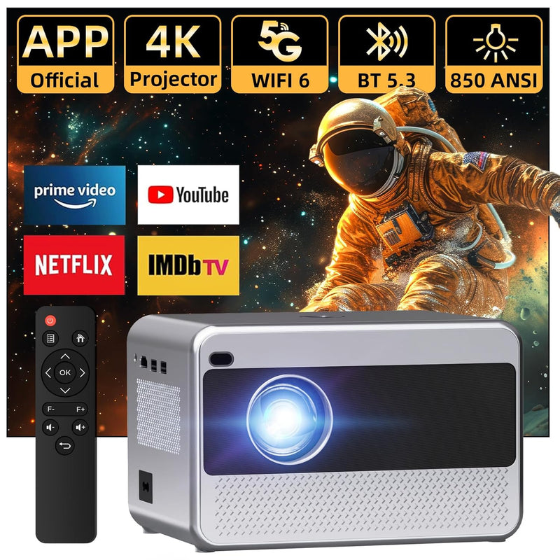 4K Projector, WiFi 6, Bluetooth 5.3, 850 ANSI, Smart, 4P4D, 3D Sound, Home