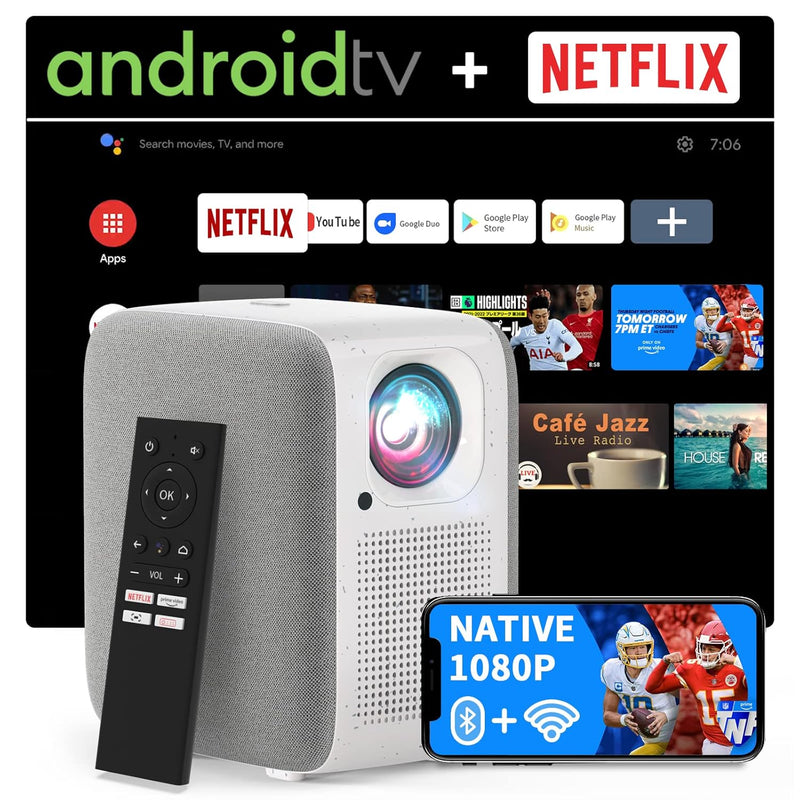 Native 1080P Fhd Projector, 4K Projector With Netflix-Certified, Android Tv10.