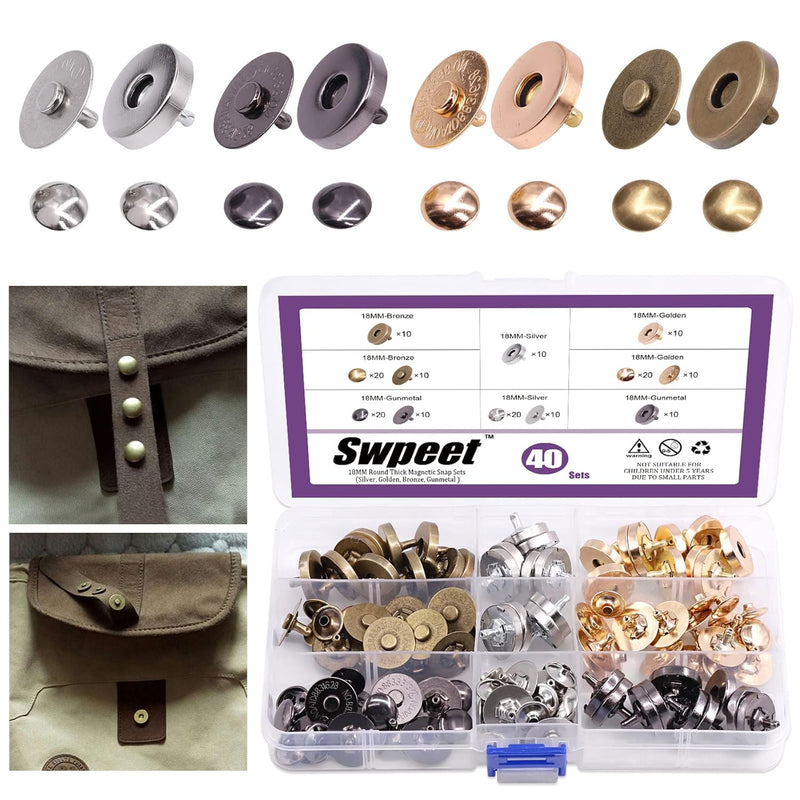 40 Sets 18Mm Round Strong Magnetic Button Clasps Snaps, Metal Fastener Clasps