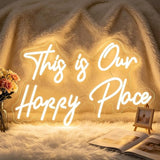 This Is Our Happy Place Neon Sign Warm White LED Wall Light USB Powered Home Decor for Bedroom Bar