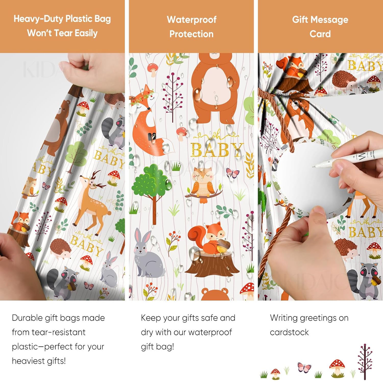 1 Pcs Extra Large Woodland Gift Bags Baby Shower Plastic - 56 * 36 Inch Jumbo Forest Animal Present Gift Bags Baby Girls Boys Newborn Parties Favors Decorations Oh Baby