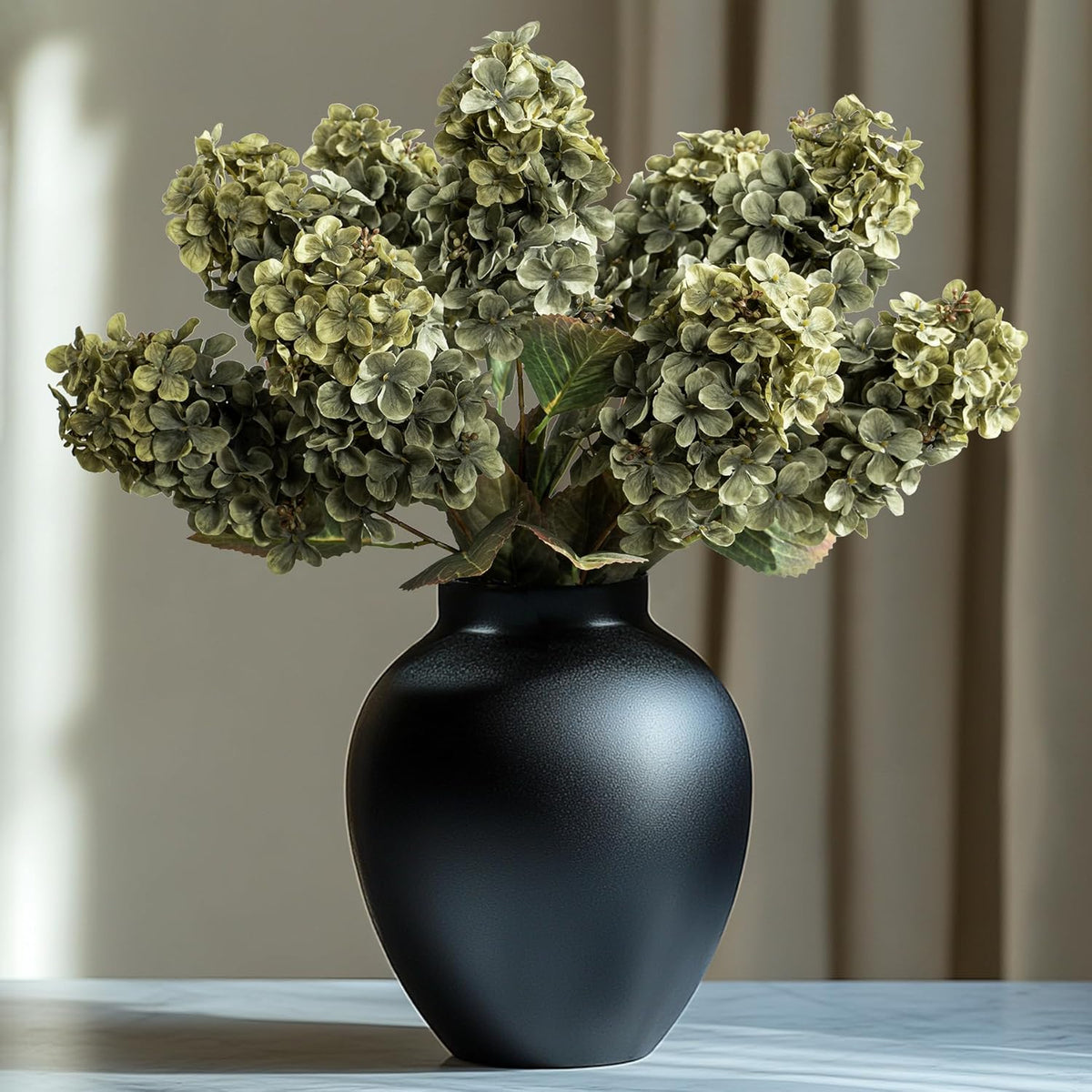 Green Hydrangea Artificial Flowers,Fake Fall Flowers Silk Hydrangea With Stems,Fall Faux Diy Floral For Table Vase,Hydrangeas Bouquet Indoor And Outdoor Decoration 24"? Green? 8Pcs No Vase