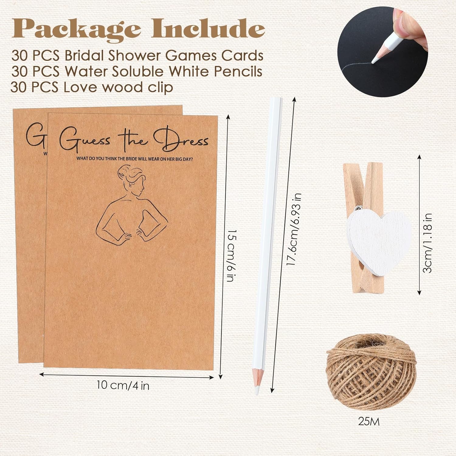 30 Sets Guess The Dress Bridal Shower Games For Guests Wedding Shower Games Cards Water Soluble Pencils With Fun Heart Wooden Clip And 1 String Rope Wedding Party Supplies Games Ideas