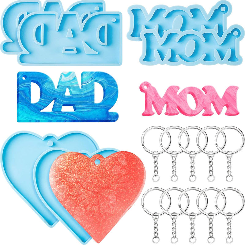 6 Pieces Mom Dad Keychain Resin Molds Silicone Mom Dad Letter Keychain