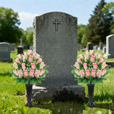 Cemetery Flowers For Grave,2 Sets Grave Rose Flowers Bouquets With Vases For Cemetery Grave Decorations Uv Resistant Non-Fading Easy Fit (Pink)