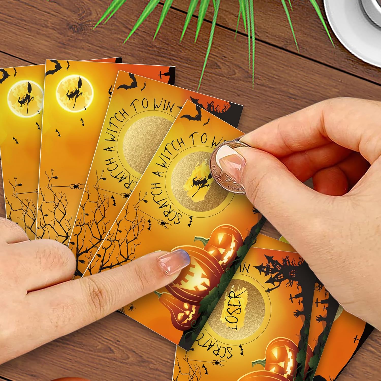 Scratch Off Halloween - 50 Pcs Lucky Draw Cards With 8 Winners & 42 Blanks + Sign, Themed Party Activities, Interactive Decorations And Favors -152