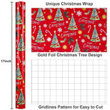 Vinage Christmas Wrapping Paper Roll, Red Wrapping Paper, Gold Foil Elegant Deep Red Christmas Tree Theme Festive Holiday Gift Wrap For Winter Celebrations, Seasonal Decor(17Inch X 33Feet)