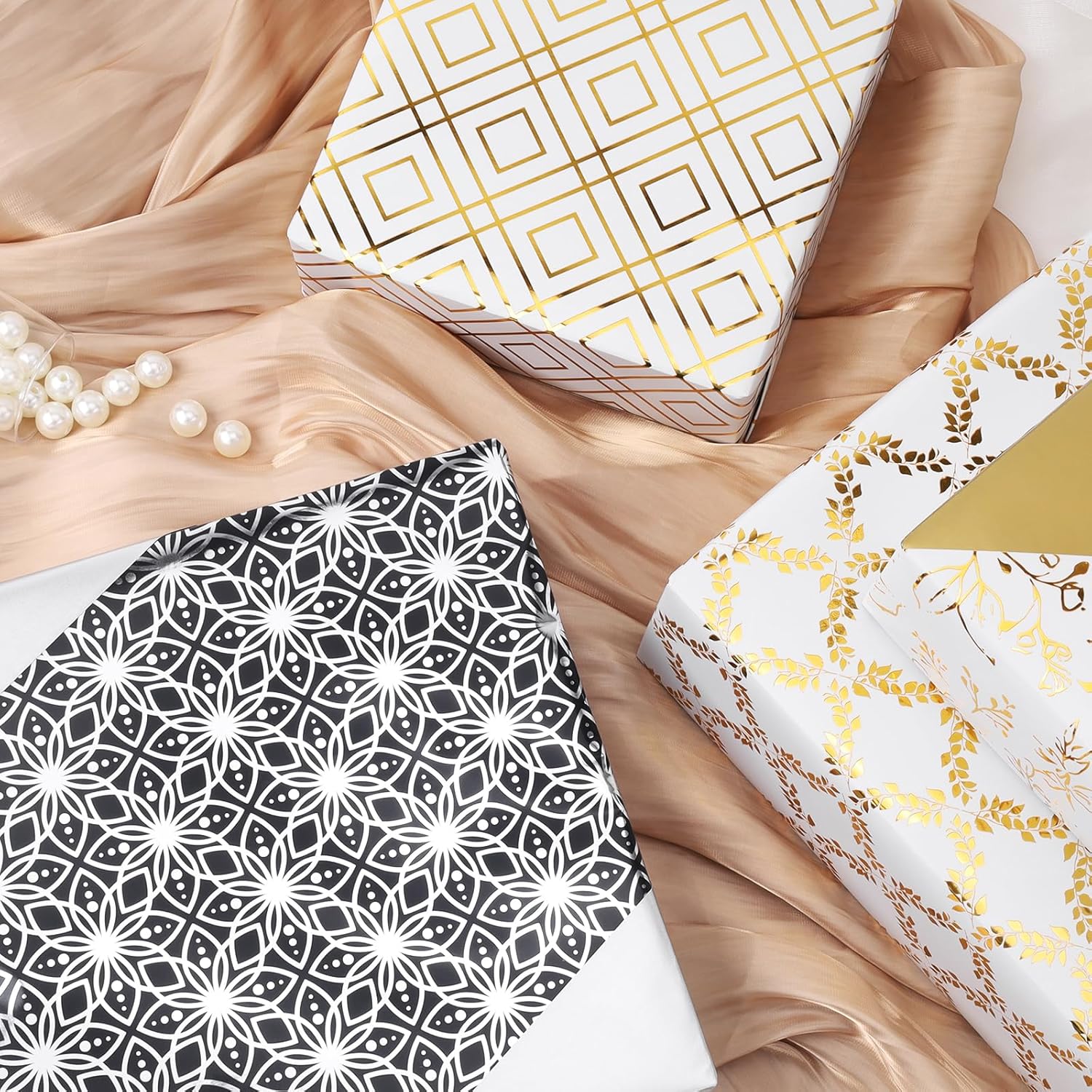 Reversible Foil Wrapping Paper - Navy Blue Geometric & Silver Design, 17 Inch X 33 Feet Art Deco Metallic Gift Wrap For Birthday, Graduation, Father'S Day, Weddings & More