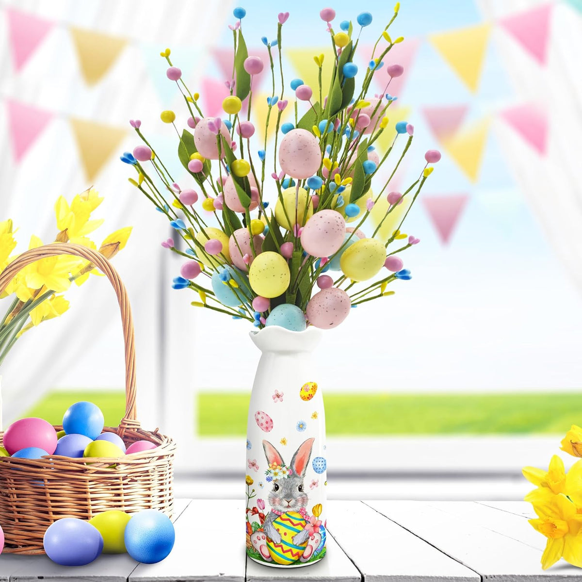 Easter Decor, Easter Artificial Flowers 3 Pcs With Vase, Bunny Table Decorations, Spring Tabletop Centerpiece For Home, Living Room, Dining Table, Eggs Spring Flowers Gifts For Women