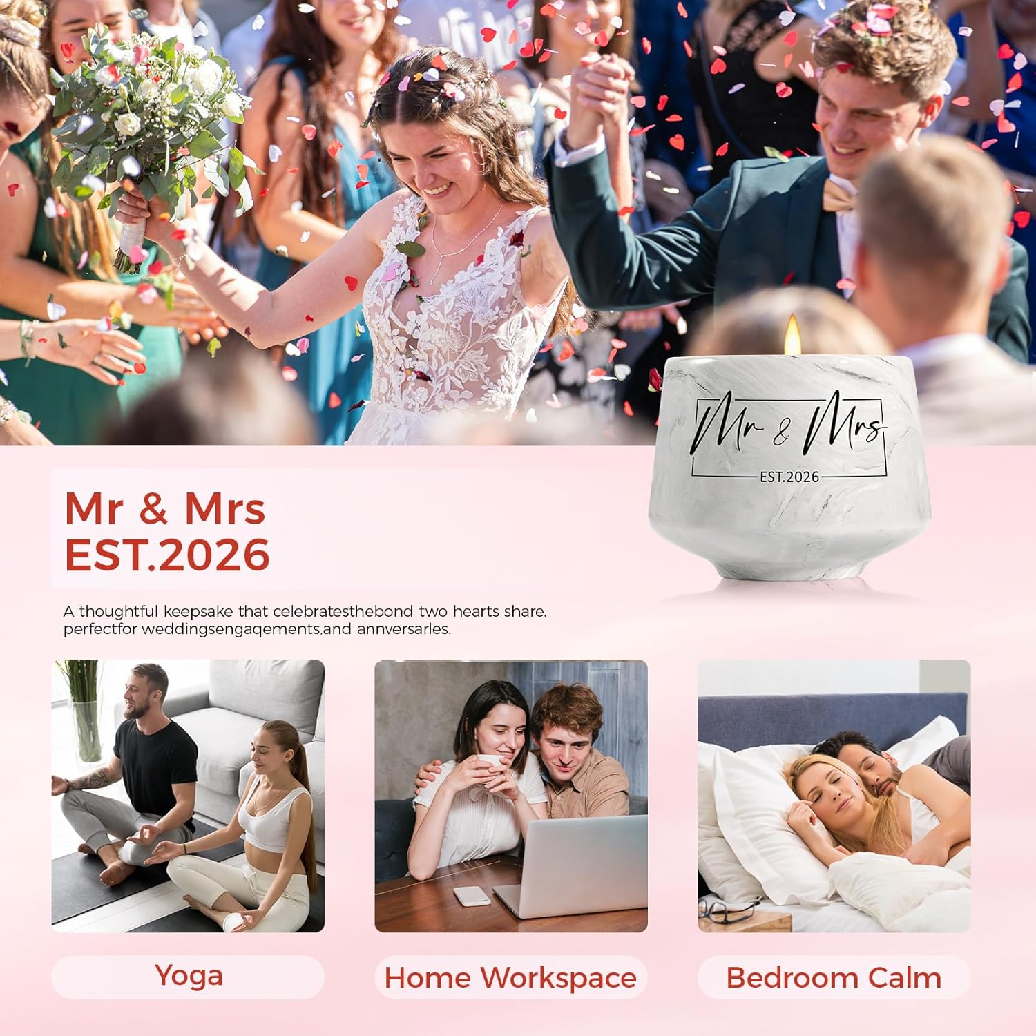 Wedding Gifts - Mr And Mrs Gifts-Wedding Gift For Couples 2026 - Bridal Shower Bride Gift For Married Newlywed - Just Married For Newlywed Couple Bride - Lavender Scented Candles 6 Oz