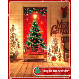 Christmas Door Cover, 35.4"X78", Christmas Tree With Ornament Balls Design, Unique Holiday Banner For Front Door & Party Décor