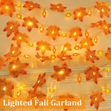 2 Pack & Timer Fall Thanksgiving Garland With Pinecone Pumpkin Lights Total 13Ft 60Led Enlarged Maples Leaves Garland Fa