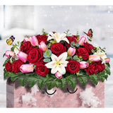 Artificial Cemetery Flowers - Headstone Flower Saddle?Non-Bleed Colors, And Easy Fit - Pink Tulip?White Lily And Red Rose Bouquet