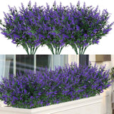 8 Bundles Outdoor Artificial Lavender Fake Flowers Uv Resistant Shrubs, Faux Plastic Greenery For Indoor Outside Hanging Plants Garden Porch Window Box Home Wedding Farmhouse Decor (Purple)
