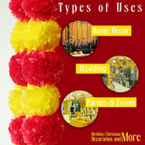 Marigold Garland Diwali Decorations Wedding Decorations Artificial Fake Flowers Fall Strands Garland Christmas Decor, Pack Of 5 Pcs - 5 Feet Each, Yellow Red